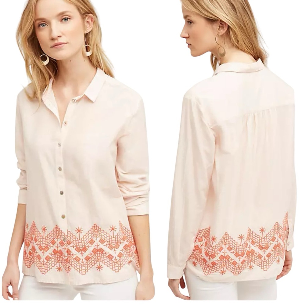Anthropologie Mayflower Button Down by Holding Horses In Coral women’s s…